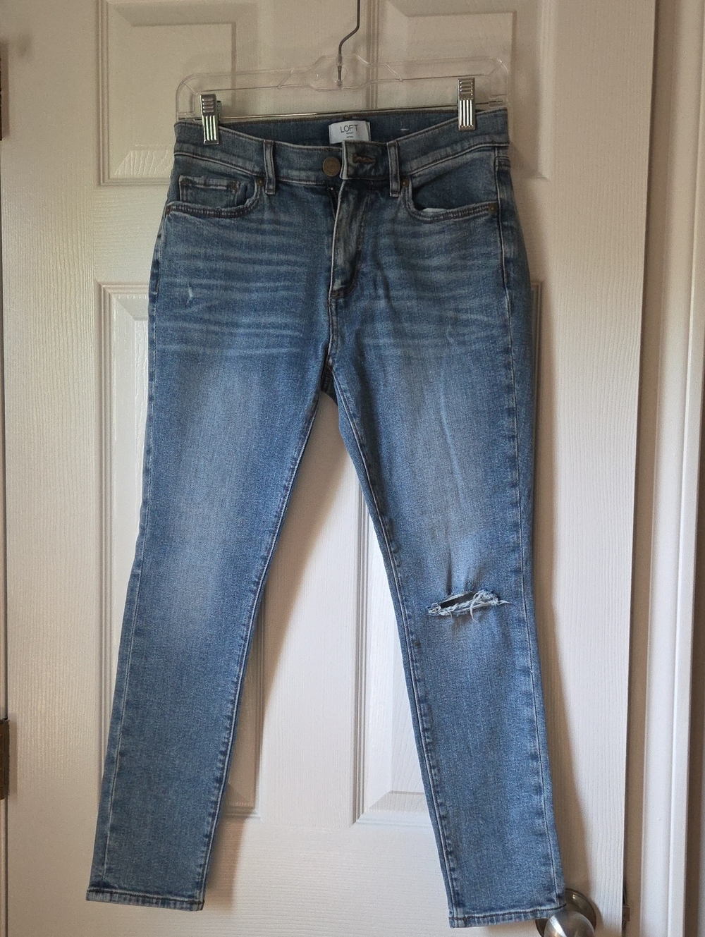 LOFT Light Blue Skinny Jeans with Knee Distress